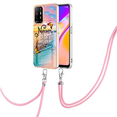 Custodia Silicone Gel Morbida Fantasia Modello Cover con Cinghia Cordino Mano Y03B per Oppo A94 5G Multicolore