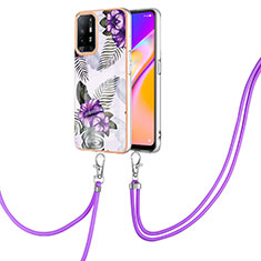 Custodia Silicone Gel Morbida Fantasia Modello Cover con Cinghia Cordino Mano Y03B per Oppo F19 Pro+ Plus 5G Viola