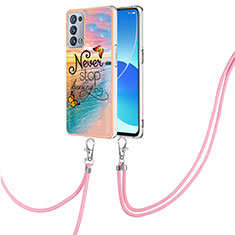 Custodia Silicone Gel Morbida Fantasia Modello Cover con Cinghia Cordino Mano Y03B per Oppo Reno6 Pro 5G Multicolore