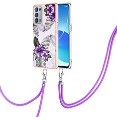 Custodia Silicone Gel Morbida Fantasia Modello Cover con Cinghia Cordino Mano Y03B per Oppo Reno6 Pro 5G Viola