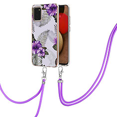 Custodia Silicone Gel Morbida Fantasia Modello Cover con Cinghia Cordino Mano Y03B per Samsung Galaxy F02S SM-E025F Viola