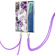 Custodia Silicone Gel Morbida Fantasia Modello Cover con Cinghia Cordino Mano Y03B per Samsung Galaxy Note 20 5G Viola