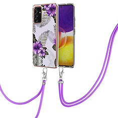 Custodia Silicone Gel Morbida Fantasia Modello Cover con Cinghia Cordino Mano Y03B per Samsung Galaxy Quantum2 5G Viola