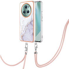 Custodia Silicone Gel Morbida Fantasia Modello Cover con Cinghia Cordino Mano Y05B per Huawei Honor Magic5 Pro 5G Bianco