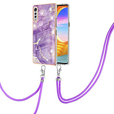 Custodia Silicone Gel Morbida Fantasia Modello Cover con Cinghia Cordino Mano Y05B per LG Velvet 4G Viola