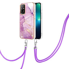 Custodia Silicone Gel Morbida Fantasia Modello Cover con Cinghia Cordino Mano Y05B per Oppo A94 5G Lavanda