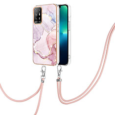 Custodia Silicone Gel Morbida Fantasia Modello Cover con Cinghia Cordino Mano Y05B per Oppo F19 Pro+ Plus 5G Rosa