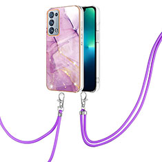 Custodia Silicone Gel Morbida Fantasia Modello Cover con Cinghia Cordino Mano Y05B per Oppo Reno6 Pro+ Plus 5G Lavanda