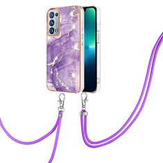 Custodia Silicone Gel Morbida Fantasia Modello Cover con Cinghia Cordino Mano Y05B per Oppo Reno6 Pro+ Plus 5G Viola