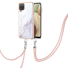 Custodia Silicone Gel Morbida Fantasia Modello Cover con Cinghia Cordino Mano Y05B per Samsung Galaxy A12 Bianco
