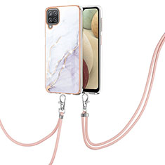 Custodia Silicone Gel Morbida Fantasia Modello Cover con Cinghia Cordino Mano Y05B per Samsung Galaxy A12 Nacho Bianco