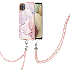 Custodia Silicone Gel Morbida Fantasia Modello Cover con Cinghia Cordino Mano Y05B per Samsung Galaxy A12 Rosa