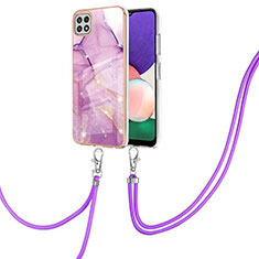 Custodia Silicone Gel Morbida Fantasia Modello Cover con Cinghia Cordino Mano Y05B per Samsung Galaxy A22 5G Lavanda