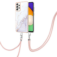 Custodia Silicone Gel Morbida Fantasia Modello Cover con Cinghia Cordino Mano Y05B per Samsung Galaxy A52s 5G Bianco