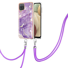 Custodia Silicone Gel Morbida Fantasia Modello Cover con Cinghia Cordino Mano Y05B per Samsung Galaxy M12 Viola