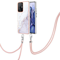 Custodia Silicone Gel Morbida Fantasia Modello Cover con Cinghia Cordino Mano Y05B per Xiaomi Mi 11T 5G Bianco