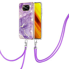 Custodia Silicone Gel Morbida Fantasia Modello Cover con Cinghia Cordino Mano Y05B per Xiaomi Poco X3 NFC Viola