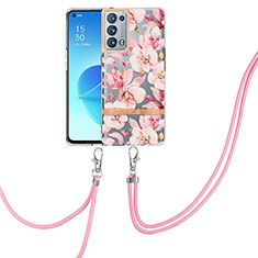 Custodia Silicone Gel Morbida Fantasia Modello Cover con Cinghia Cordino Mano Y06B per Oppo Reno6 Pro+ Plus 5G Rosa