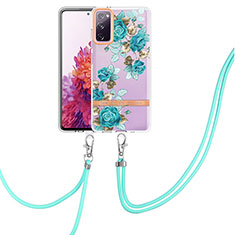 Custodia Silicone Gel Morbida Fantasia Modello Cover con Cinghia Cordino Mano Y06B per Samsung Galaxy S20 Lite 5G Ciano