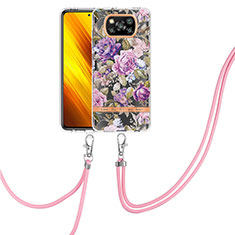 Custodia Silicone Gel Morbida Fantasia Modello Cover con Cinghia Cordino Mano Y06B per Xiaomi Poco X3 NFC Lavanda