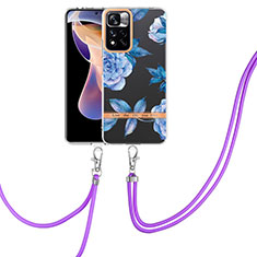 Custodia Silicone Gel Morbida Fantasia Modello Cover con Cinghia Cordino Mano Y06B per Xiaomi Poco X4 NFC Blu