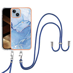 Custodia Silicone Gel Morbida Fantasia Modello Cover con Cinghia Cordino Mano Y07B per Apple iPhone 13 Blu