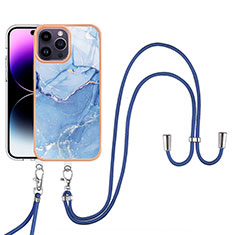 Custodia Silicone Gel Morbida Fantasia Modello Cover con Cinghia Cordino Mano Y07B per Apple iPhone 13 Pro Blu