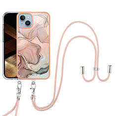 Custodia Silicone Gel Morbida Fantasia Modello Cover con Cinghia Cordino Mano Y07B per Apple iPhone 14 Rosa