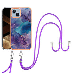 Custodia Silicone Gel Morbida Fantasia Modello Cover con Cinghia Cordino Mano Y07B per Apple iPhone 14 Viola