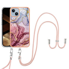 Custodia Silicone Gel Morbida Fantasia Modello Cover con Cinghia Cordino Mano Y07B per Apple iPhone 15 Plus Multicolore