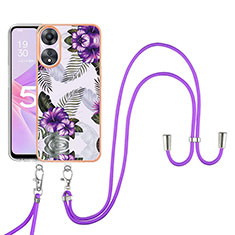 Custodia Silicone Gel Morbida Fantasia Modello Cover con Cinghia Cordino Mano YB3 per Oppo A58 5G Viola