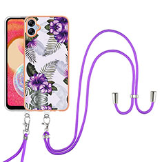 Custodia Silicone Gel Morbida Fantasia Modello Cover con Cinghia Cordino Mano YB3 per Samsung Galaxy M04 Viola