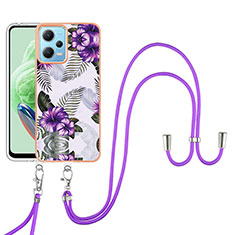 Custodia Silicone Gel Morbida Fantasia Modello Cover con Cinghia Cordino Mano YB3 per Xiaomi Redmi Note 12 5G Viola