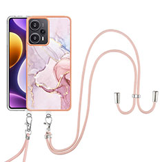 Custodia Silicone Gel Morbida Fantasia Modello Cover con Cinghia Cordino Mano YB5 per Xiaomi Poco F5 5G Rosa