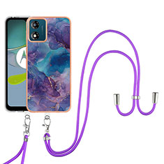 Custodia Silicone Gel Morbida Fantasia Modello Cover con Cinghia Cordino Mano YB7 per Motorola Moto E13 Viola