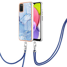Custodia Silicone Gel Morbida Fantasia Modello Cover con Cinghia Cordino Mano YB7 per Samsung Galaxy A03s Blu