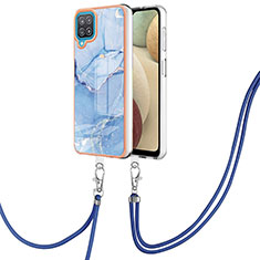 Custodia Silicone Gel Morbida Fantasia Modello Cover con Cinghia Cordino Mano YB7 per Samsung Galaxy A12 5G Blu