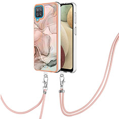 Custodia Silicone Gel Morbida Fantasia Modello Cover con Cinghia Cordino Mano YB7 per Samsung Galaxy A12 5G Rosa