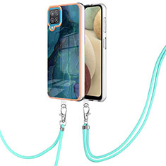 Custodia Silicone Gel Morbida Fantasia Modello Cover con Cinghia Cordino Mano YB7 per Samsung Galaxy A12 5G Verde