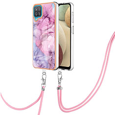 Custodia Silicone Gel Morbida Fantasia Modello Cover con Cinghia Cordino Mano YB7 per Samsung Galaxy A12 Lavanda