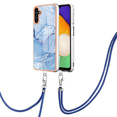 Custodia Silicone Gel Morbida Fantasia Modello Cover con Cinghia Cordino Mano YB7 per Samsung Galaxy A13 5G Blu