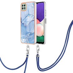 Custodia Silicone Gel Morbida Fantasia Modello Cover con Cinghia Cordino Mano YB7 per Samsung Galaxy A22 5G Blu