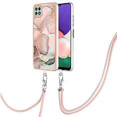Custodia Silicone Gel Morbida Fantasia Modello Cover con Cinghia Cordino Mano YB7 per Samsung Galaxy A22 5G Rosa