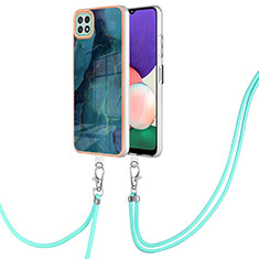 Custodia Silicone Gel Morbida Fantasia Modello Cover con Cinghia Cordino Mano YB7 per Samsung Galaxy A22 5G Verde