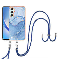 Custodia Silicone Gel Morbida Fantasia Modello Cover con Cinghia Cordino Mano YB7 per Samsung Galaxy A25 5G Blu