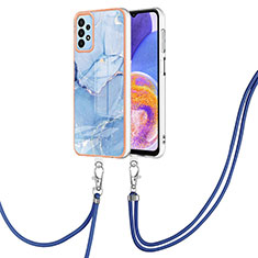 Custodia Silicone Gel Morbida Fantasia Modello Cover con Cinghia Cordino Mano YB7 per Samsung Galaxy A32 5G Blu
