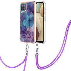 Custodia Silicone Gel Morbida Fantasia Modello Cover con Cinghia Cordino Mano YB7 per Samsung Galaxy F12 Viola