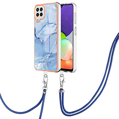 Custodia Silicone Gel Morbida Fantasia Modello Cover con Cinghia Cordino Mano YB7 per Samsung Galaxy M32 4G Blu