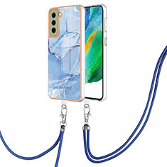 Custodia Silicone Gel Morbida Fantasia Modello Cover con Cinghia Cordino Mano YB7 per Samsung Galaxy S21 FE 5G Blu