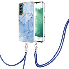 Custodia Silicone Gel Morbida Fantasia Modello Cover con Cinghia Cordino Mano YB7 per Samsung Galaxy S22 5G Blu